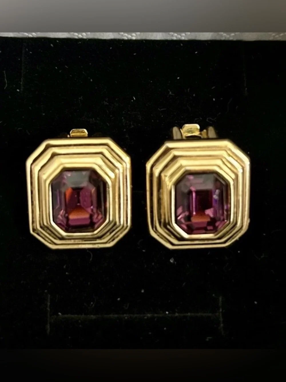RARE Christian Dior Amethyst  Gold Clip Earrings